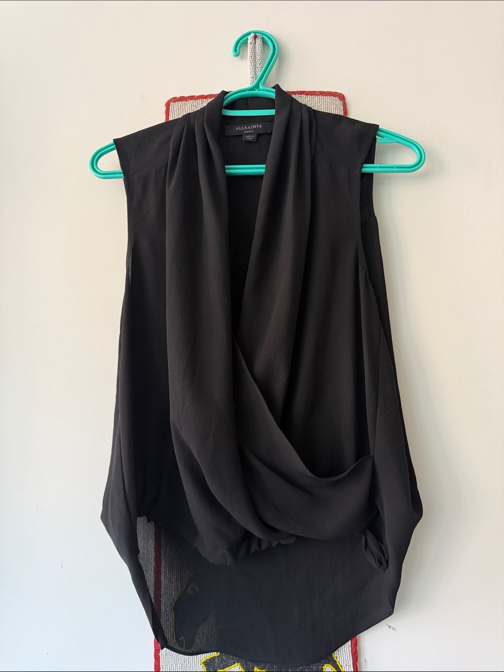 “All Saints” Black Wrap Front Drape Blouse
